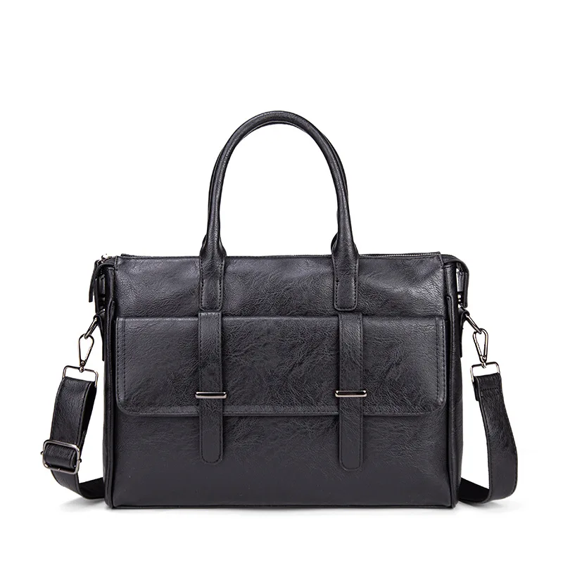 Picture 6: Men's tote bag, business men's single-shoulder bag, large-capacity horizontal square briefcase, commuting computer bag