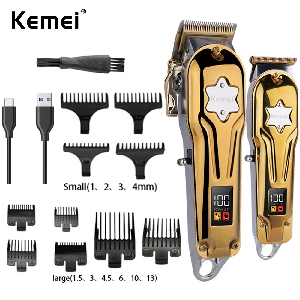 Kemei Hair Clippers for Men Cordless Close Cutting T-Blade Hair Trimmer Kit Professional Hair Cutting Machine Combo for Barbers