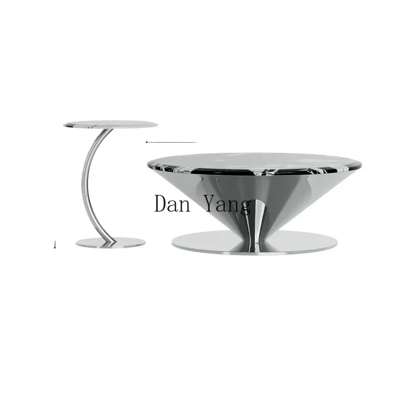 

Cyh marble round living room household light luxury high-end stainless steel coffee table minimalist