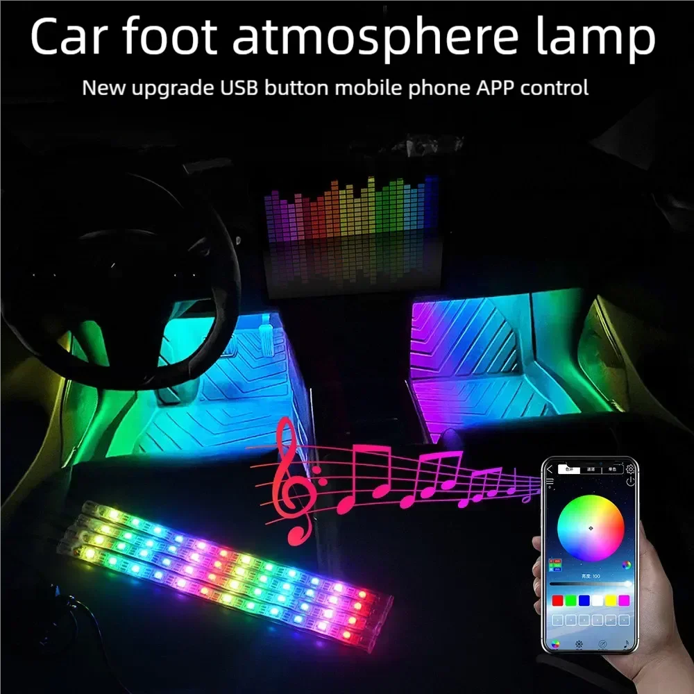 

Neon 48 72 LED Car Interior Ambient Foot Light with USB Wireless Remote Music App Control Auto RGB Atmosphere Decorative Lamps