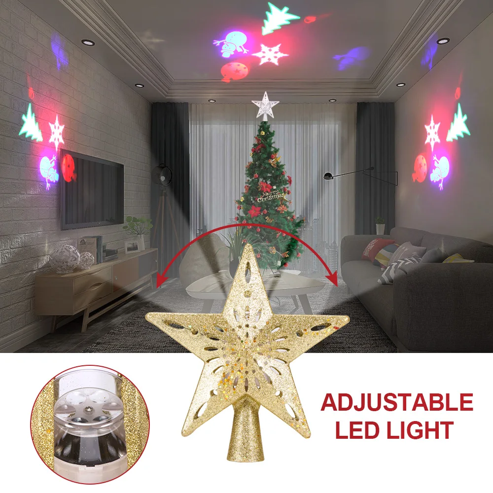 Christmas Tree Topper Light Star Snowflake Shape LED Laser Projector Light Christmas Tree Ornament for Christmas Decoration Lamp