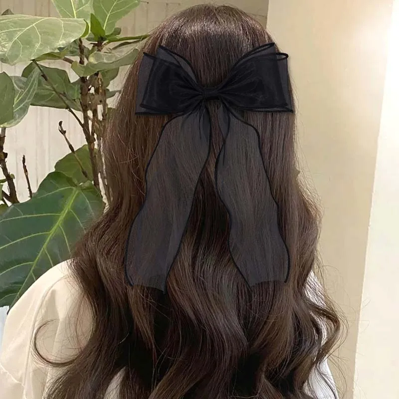 ncmama Large Chiffon Hair Bow for Women Sweet Girls Lace Hair Clips Bowkonte Hairpins Korean Hair Accessories Summer Headwear