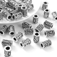 10pcs Vintage Cylindrical Norwegian Viking Rune Spacer Bead Tube Beads Fit Beard or Hair Large Hole Bead DIY Jewelry Accessories