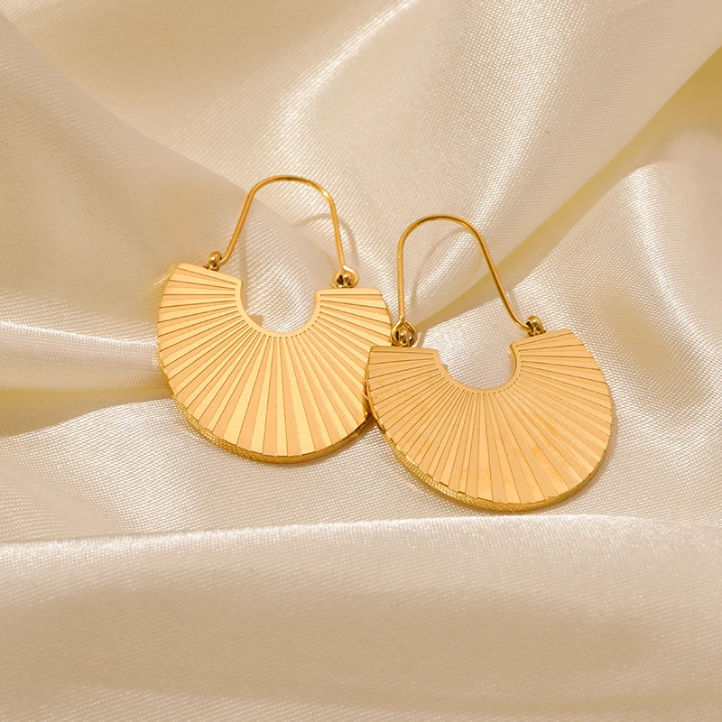 EILIECK 316L Stainless Steel Palm Leaves Fan-shaped Earrings For Women Gold Color Metal Hoop Earrings Designer Girls Jewelry