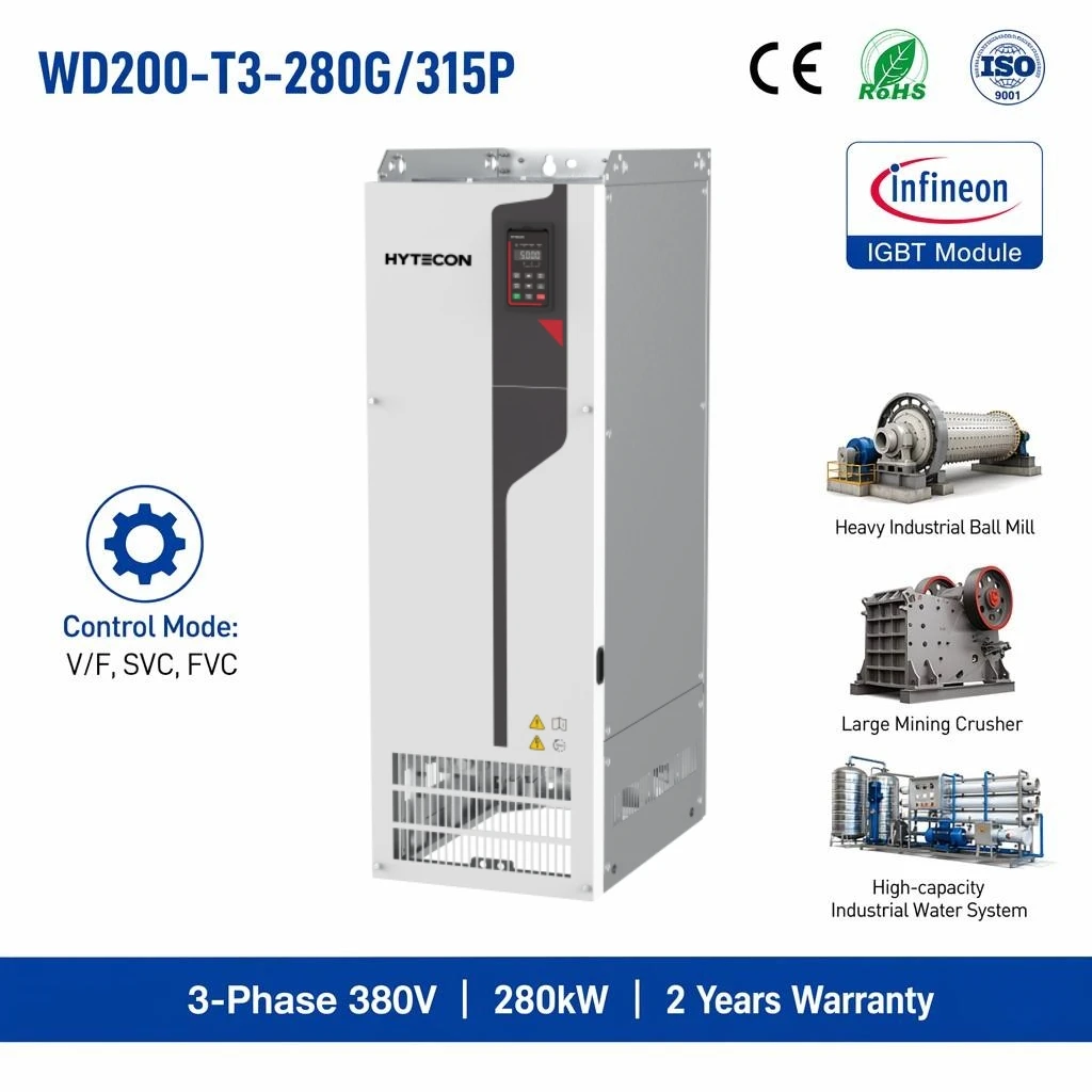Vector Control 280kW/315kW Three Phase 380-480V VFD Frequency Inverter 380HP-420HP AC Drive for Extruder Compressor
