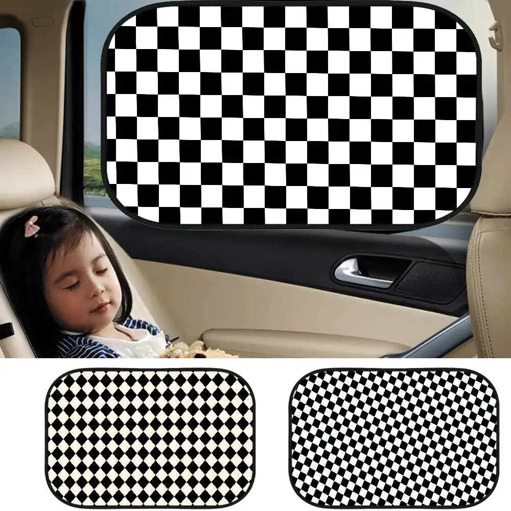 

Black And White Checkerboard Car Sun Shade UV Protection Electrostatic Adsorption Car Window Sunshade For Kids Outdoor Sunscreen