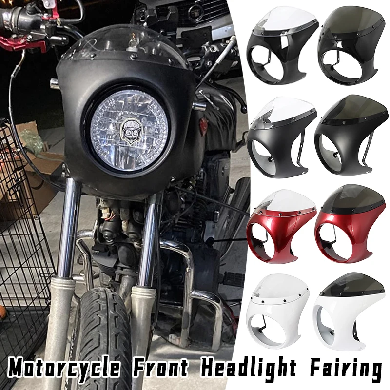 

Мотоциклетный красный/белый обтекатель передней фары, лобовое стекло, черный для кафе Racer Honda, универсальная 7-дюймовая ретро-фара, ветровое стекло