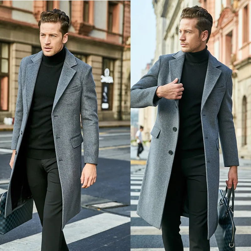 

New Autumn and Winter Thickening Woolen Coat Men's Woolen Trench Coat Woolen Coat Suit Delivery