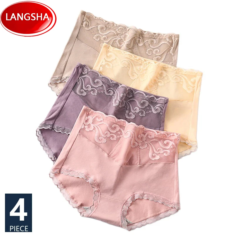 

4Pcs/Set High Waist Sexy Lace Women Panties Cotton Body Slim Ladies Underwear Seamless Girls Briefs Breathable Female Lingerie