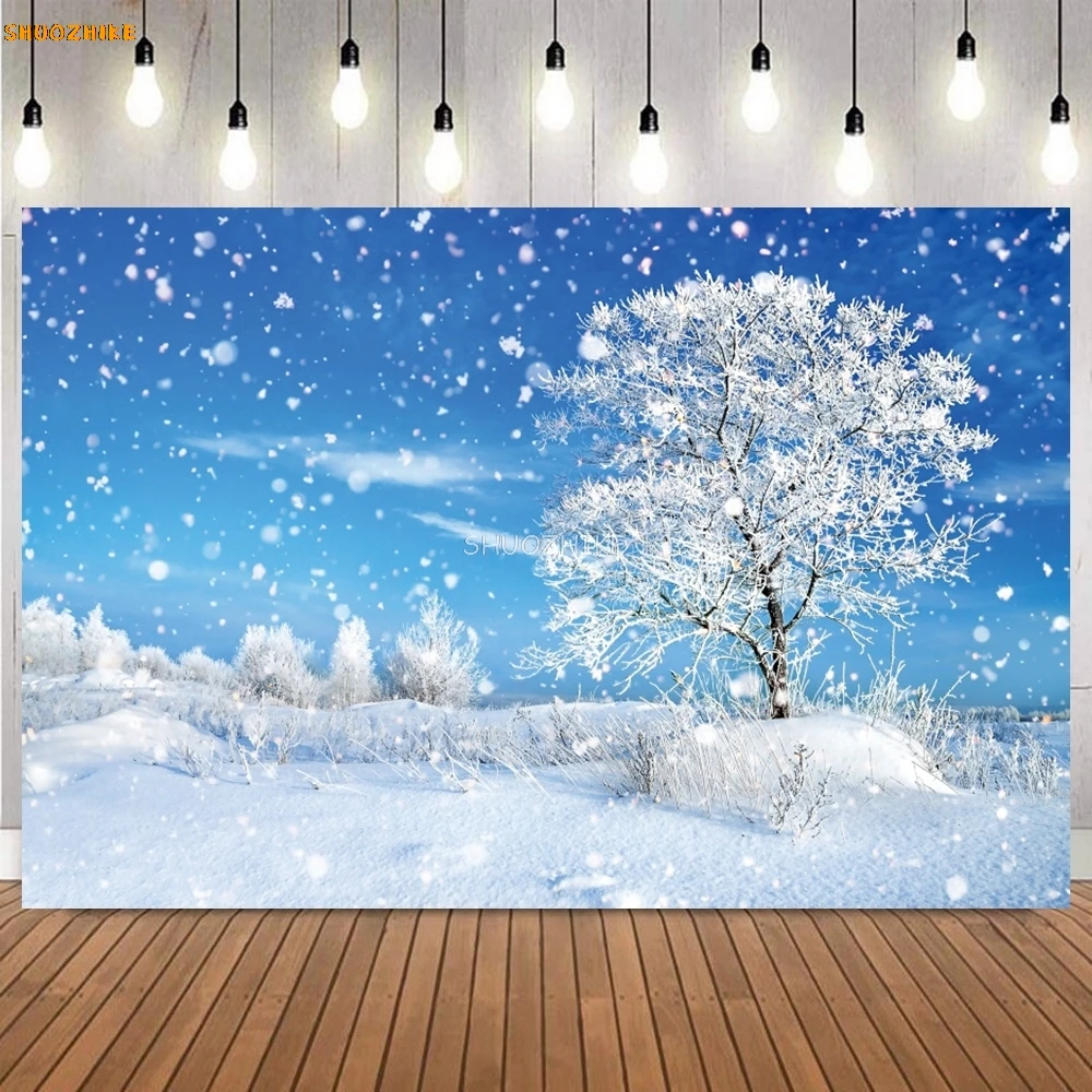 Winter Pine Forest Mountain Snow Sky Natural Scenic Photo Backgrounds Christmas Photography Backdrops Photoshoot Studio Props