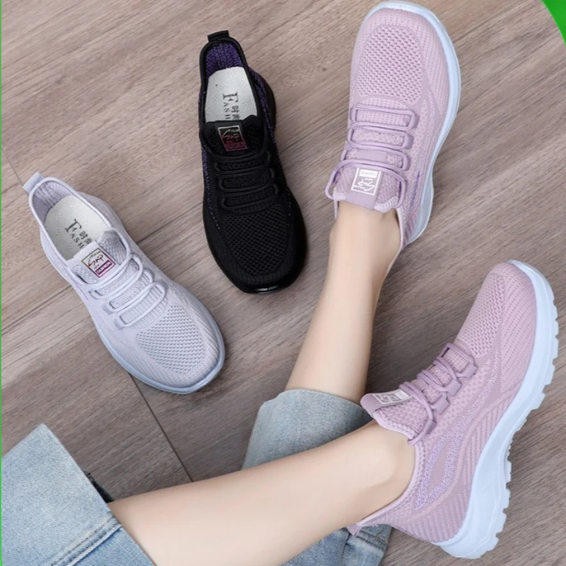 Spring 2026 New Breathable Knit Women's Sneakers Casual Sports Shoes for Woman Lightweight Middle-Aged Comfortable Walking Shoes