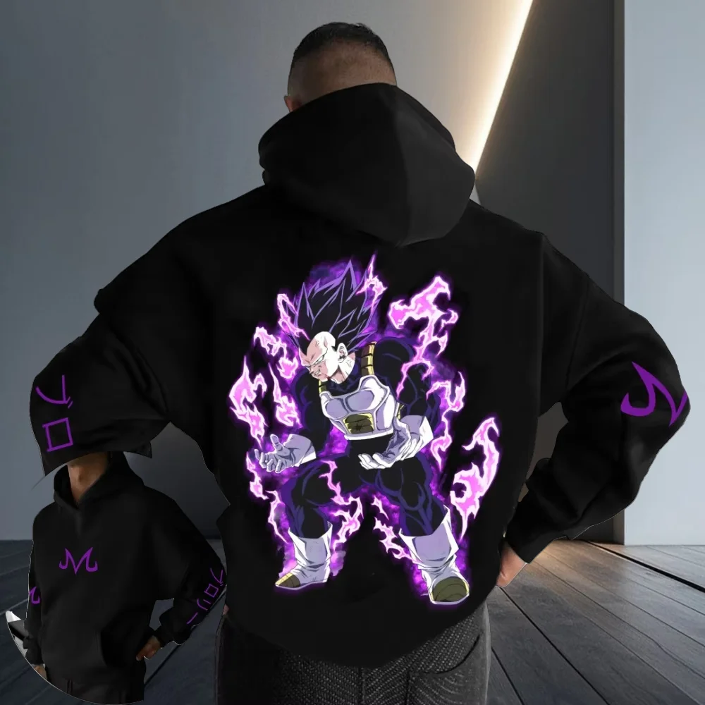 

2025 hot-selling autumn and winter new anime black Saiyan printed hooded sweater men's and women's fashion street jumper