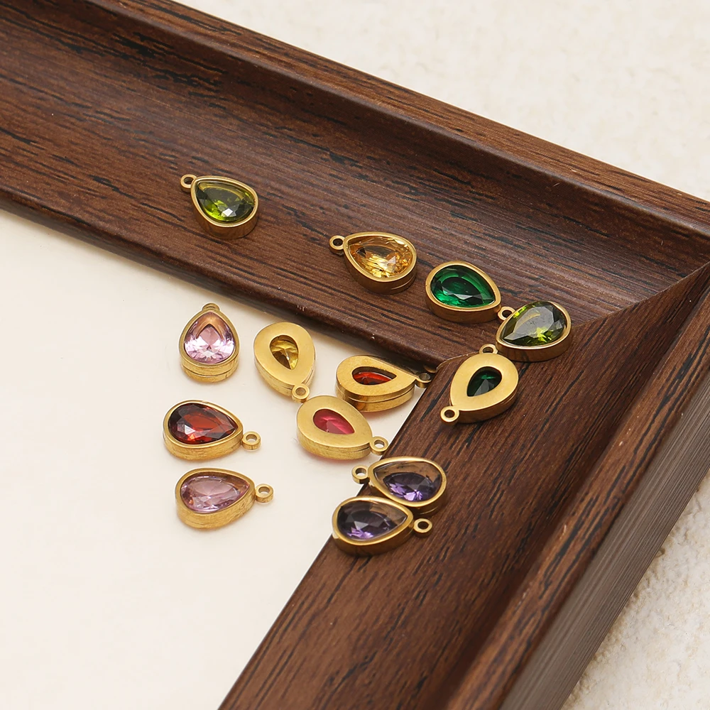 10 Stück Edelstahl-Anhänger mit Geburtssteinen für 12 Monate, Zirkon-Charms für DIY-Schmuckherstellung, Mädchen-Halsketten, Armbänder, Ohrringe – Detail 5