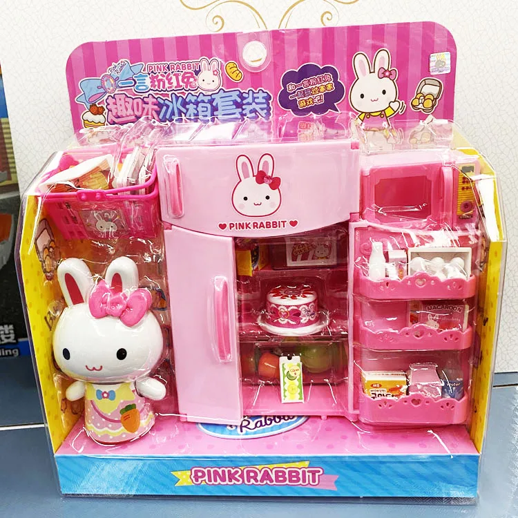 Miniso's Pink Rabbit Kitchen Refrigerator Mini Makeup Table Cake Party Shopping Cart Simulated Medical Equipment Scene Game Toys