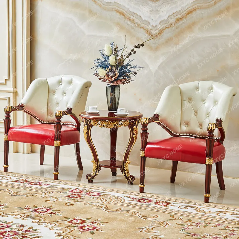 Living room solid wood carving flower gold small round table balcony casual tea table