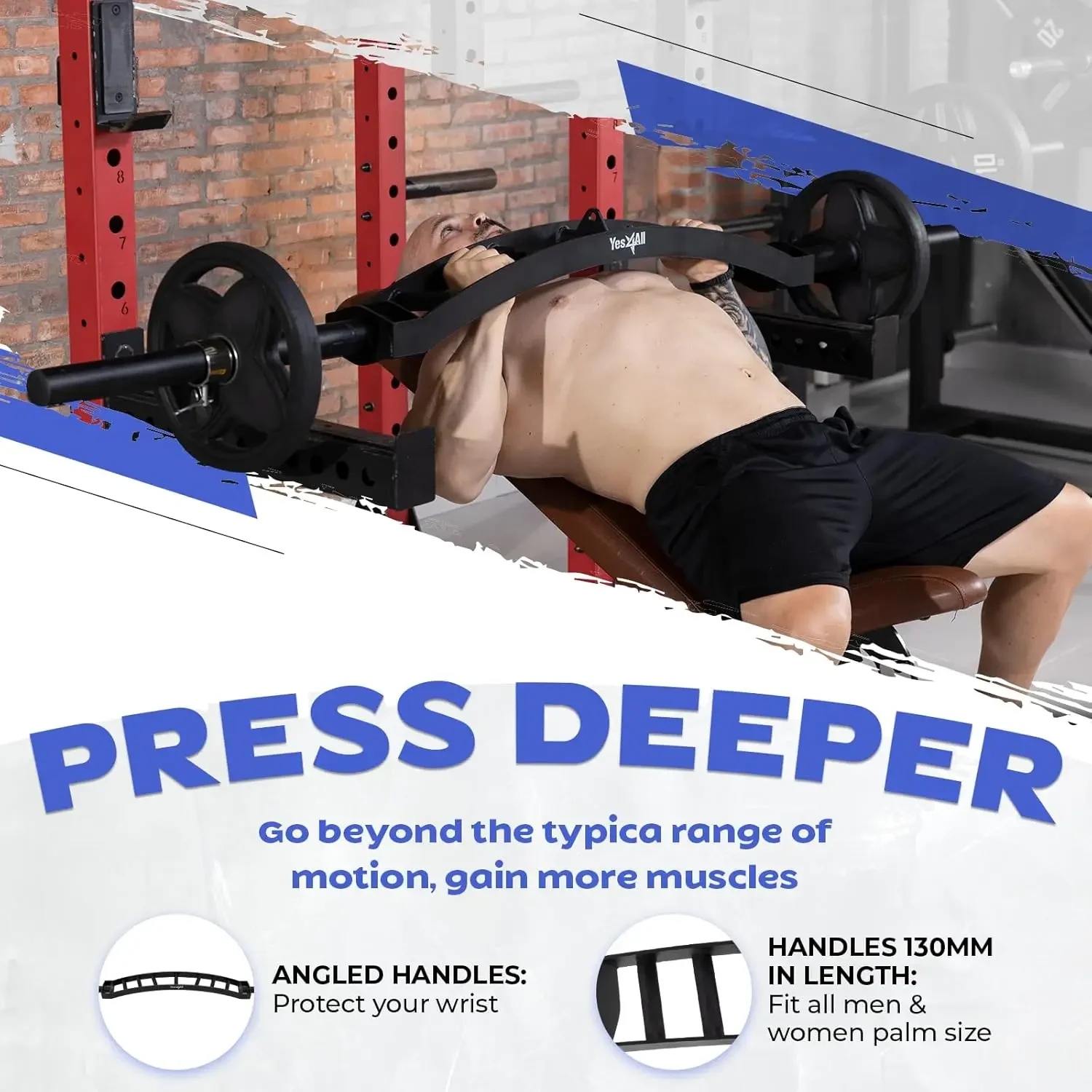 Multi Grip Barbell & Cable Attachment - Swiss Bar, American Bar for Greater Range of Motion, with 2 Collars, Fits Weight Plates