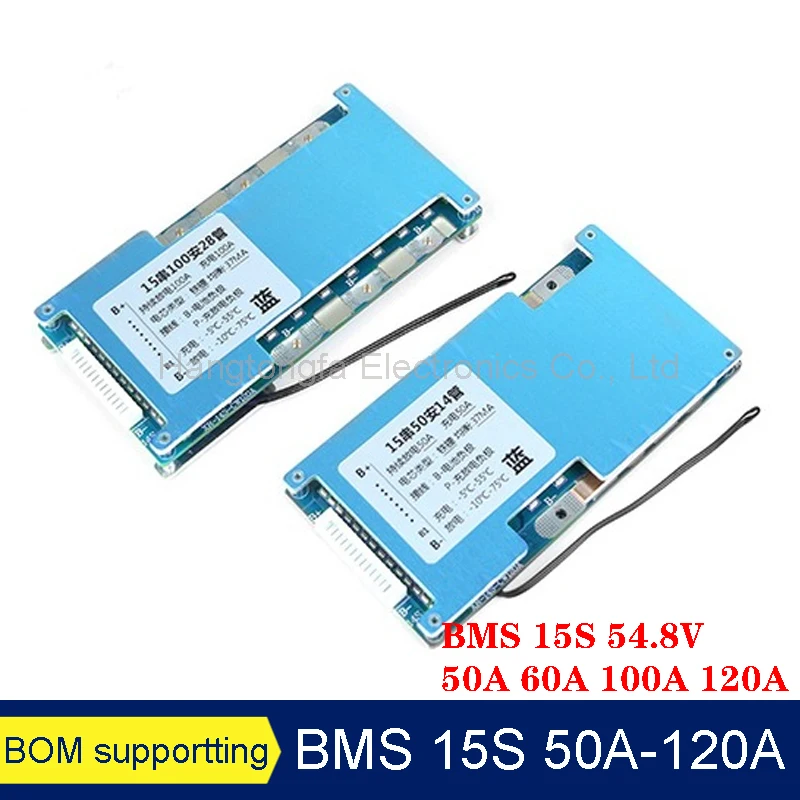 BMS 15S 50A 60A 100A 120A 54.8V Ternary Iron Lithium Battery Charge Protection Board With Balance Temperature Controlpower