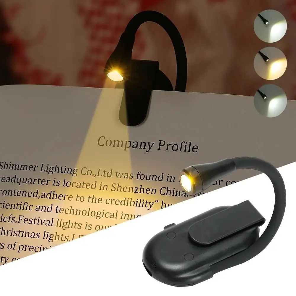 Booklight Dimbaar Mini LED-nachtlampje 360° °   Flip 3-kleuren traploze boekenlampen Kunststof flexibele clip-on studie bureaulamp studie