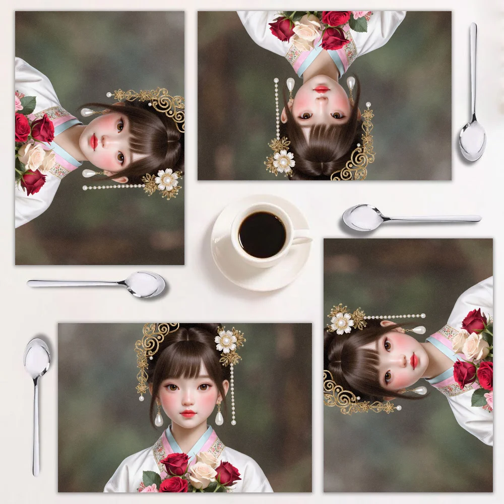 

4-piece placemat set, elegant floral design, easy to clean, rectangular home decor, perfect for holiday dining.