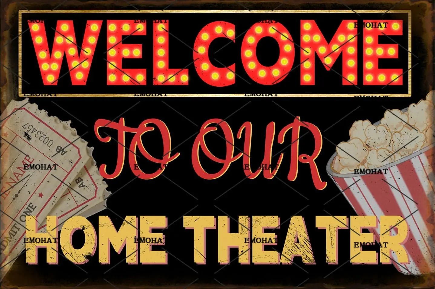 Letrero de estaño de Metal Retro, bienvenido a nuestro cine en casa, cartel elegante Vintage, decoración de pared, cueva de hombre, sala de estar, letreros artísticos para Patio