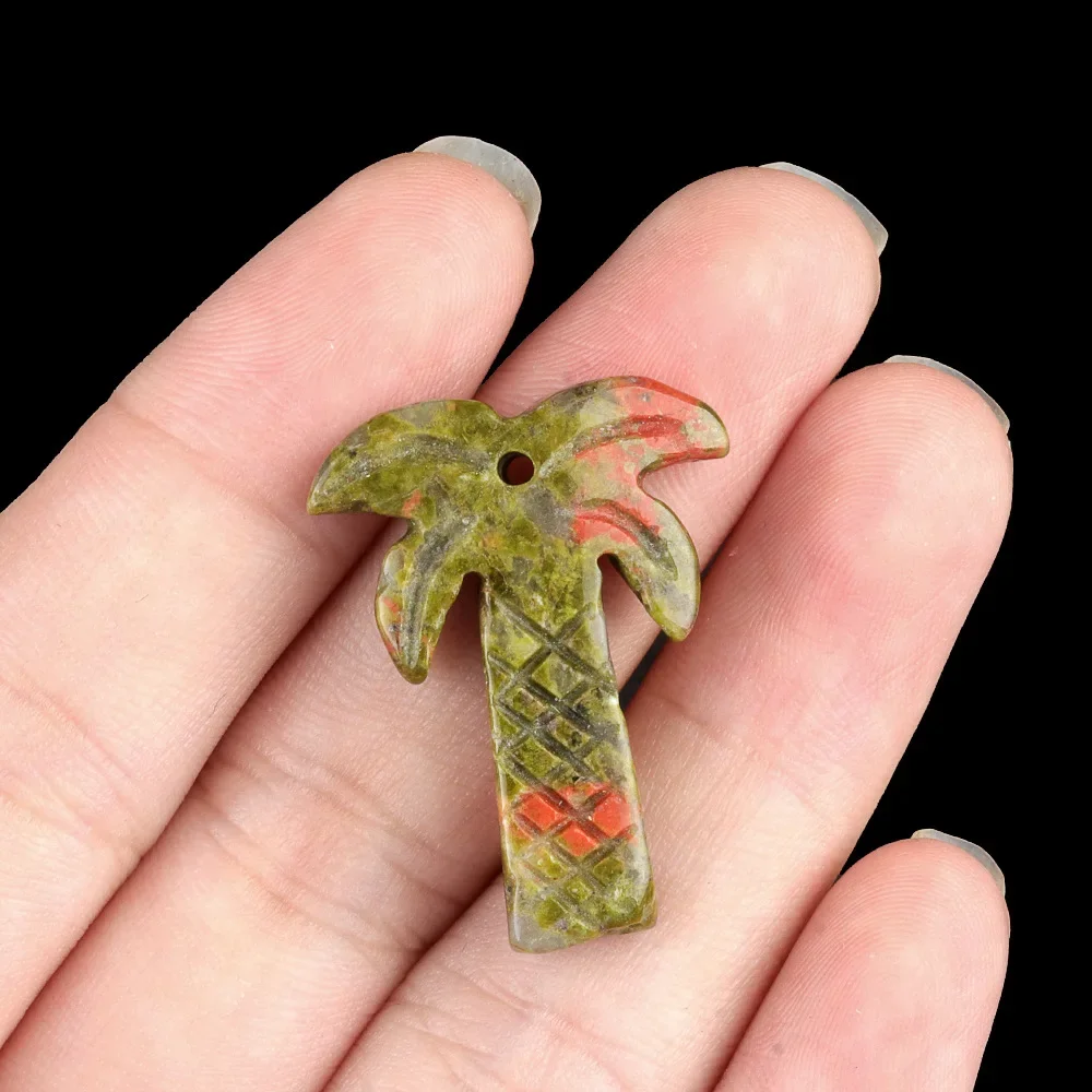 1PC Natuursteen Agaat Gesneden Kokospalm Standbeeld Palmbomen Reiki Healing Kristallen Ornament Home Decor DIY Hanger Accessoires