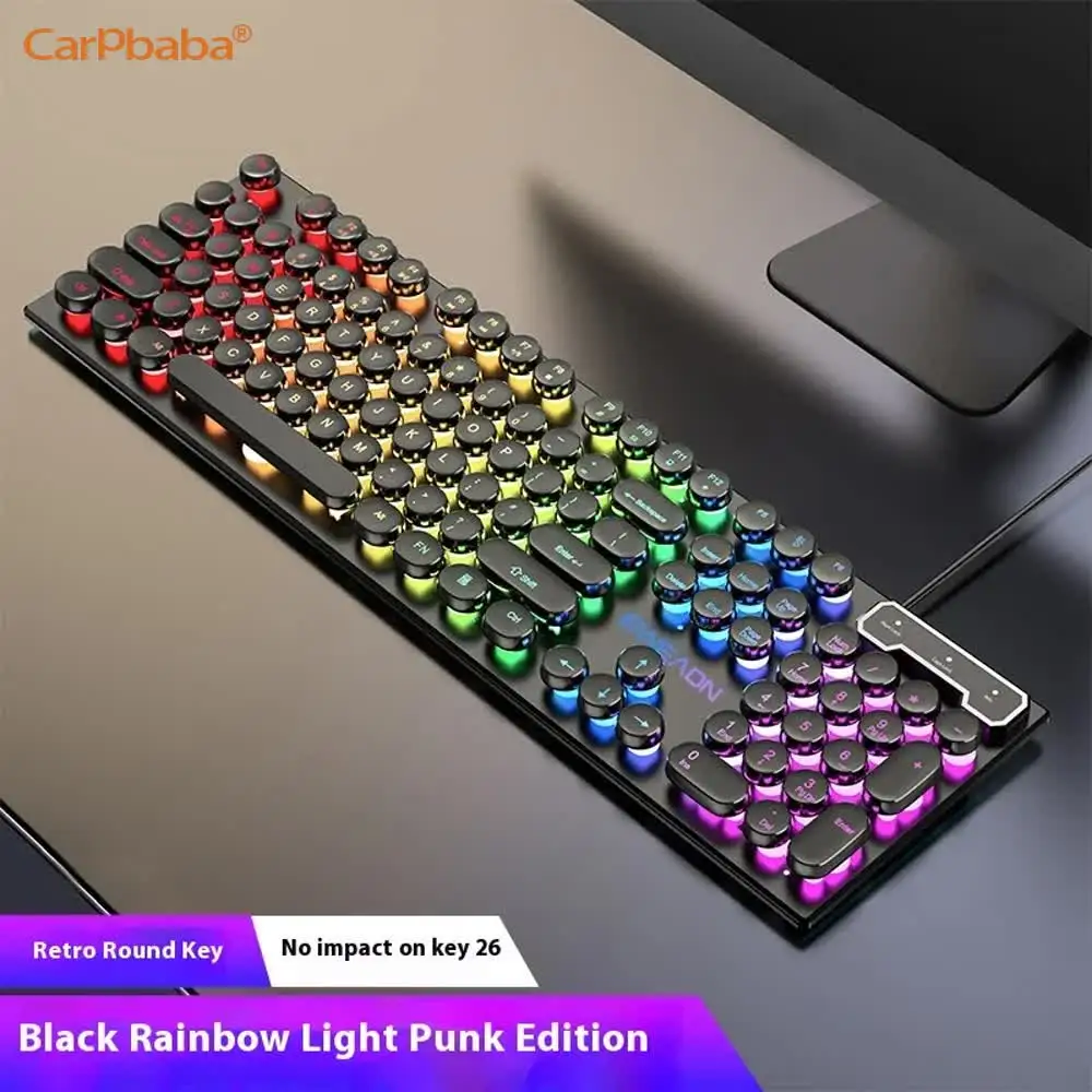 

GX305 Retro Round Punk Mechanical Keyboard Blue Black Switch 104 Keys Usb Wired Gaming Keyboards Rgb Backlit for Pc Laptop Gamer