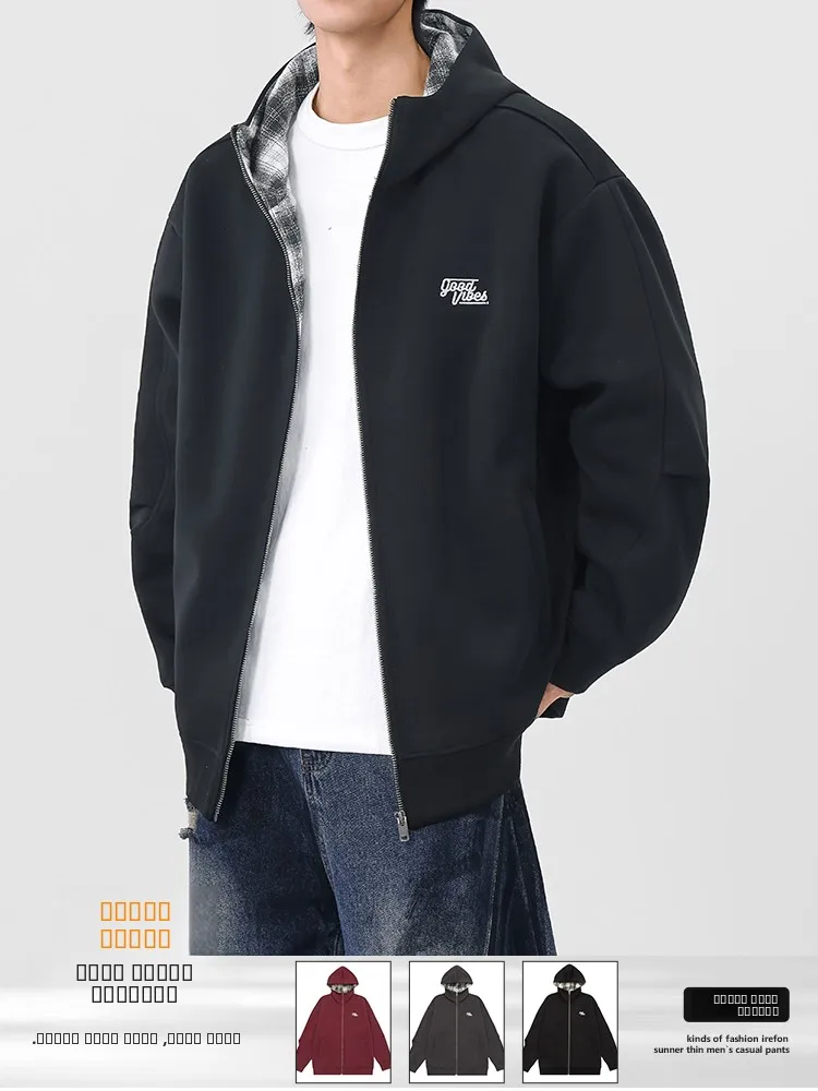 

Мужская повседневная куртка с капюшоном на молнии, хлопковая толстовка с длинными рукавами, удобная свободная модная верхняя одежда на осень-зиму