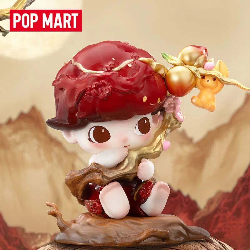 Popmart-Figurine d'action Dimoo pour enfants, la pêche dorée, la série Presses The Branches, jouets Kawaii Butter, cadeau de décoration authentique