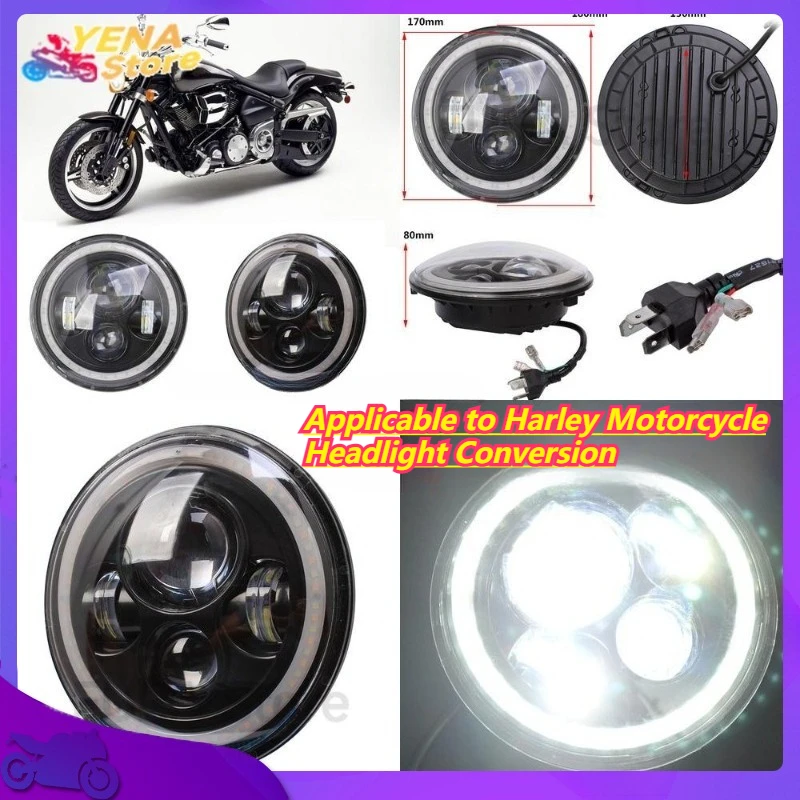 

7-дюймовые фары, светодиодные фары дальнего ближнего света с ангельскими глазами, применимые к преобразованию фар мотоцикла Harley
