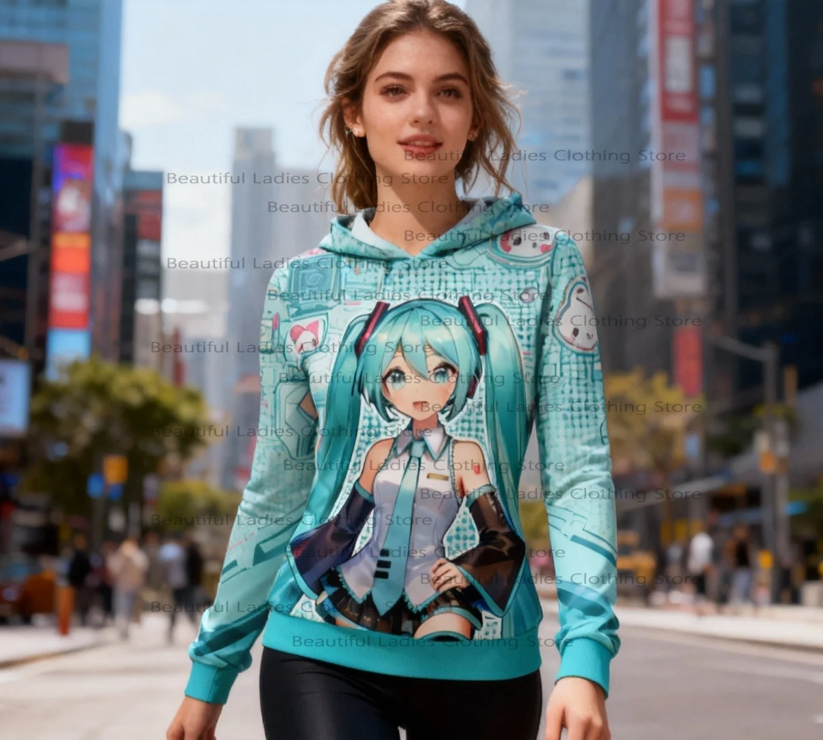 Autumn Womens Casual Fashion Hoodie With Hatsune Miku Cartoon Print Streetwear Style Lounge Wear Trendy Anime Sweatshirt