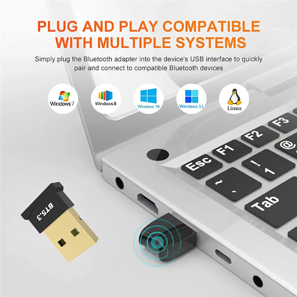 Kebidumei USB Bluetooth 5.3 อะแดปเตอร์บลูทูธ 5.1 เสียง Bluetooth Dongle เครื่องส่งสัญญาณอะแดปเตอร์ USB ไร้สายสําหรับ PC แล็ปท็อป