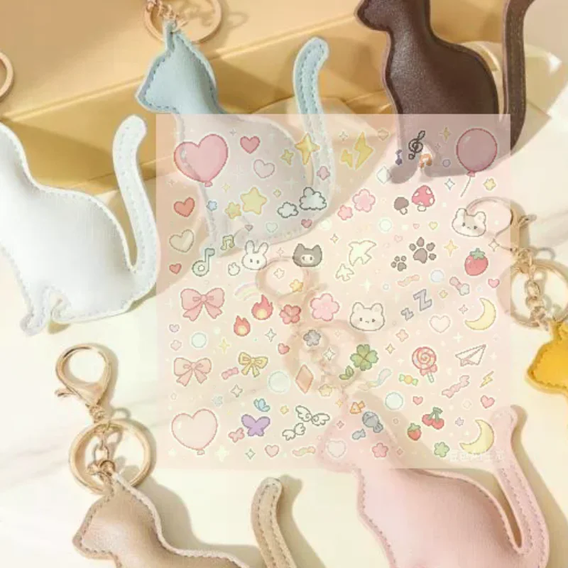 Cute PU Leather Cat Keychain Multi Color Options Durable Stitching Perfect For Bag Decoration Gifts For Cat Lovers