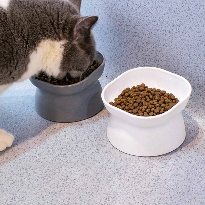 Pet Dishes Bowls with Stand for Kitten Small Dogs Food & Water Bowl White Black Tilted Elevated Bowl Protect Pet's Spine B03E