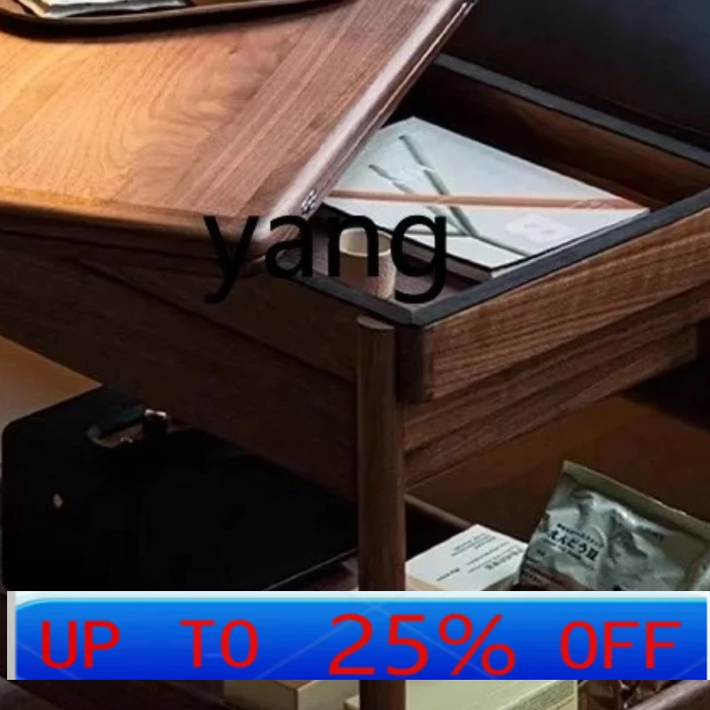 

LMM Solid Wood Mobile Multi-Functional Coffee Table Home Small Apartment Living Room Folding Side Table