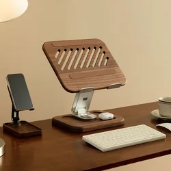 Wooden rotating desktop shelf computer tablet stand artifact