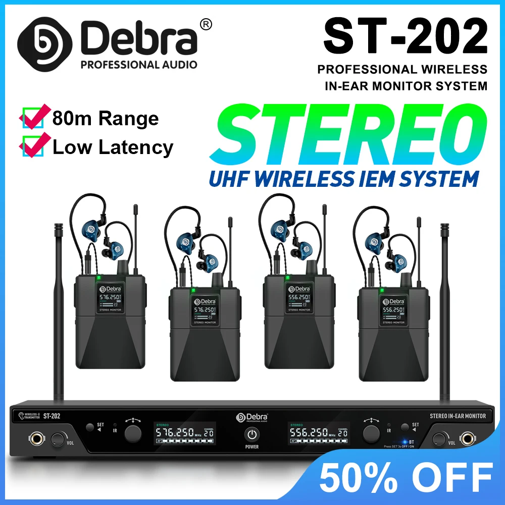 

Debra ST-202 Professional Wireless In-Ear Monitor System, UHF Band Bluetooth 5.0 Dual Channel Transmitter for Stage Performance