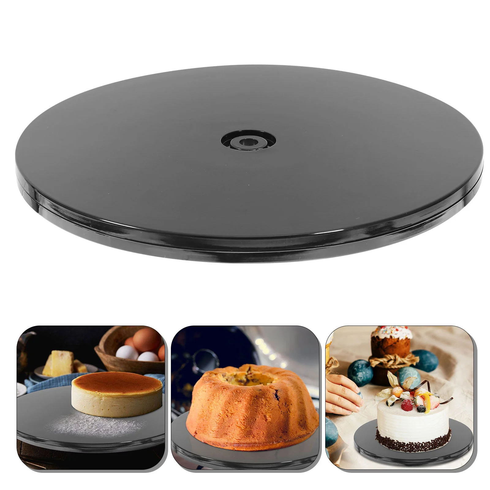 Mini Cake Pans Turntable Base Kitchen Spice Holder Miniature 360-degree Rotating Plate Black Making Accessory Baking