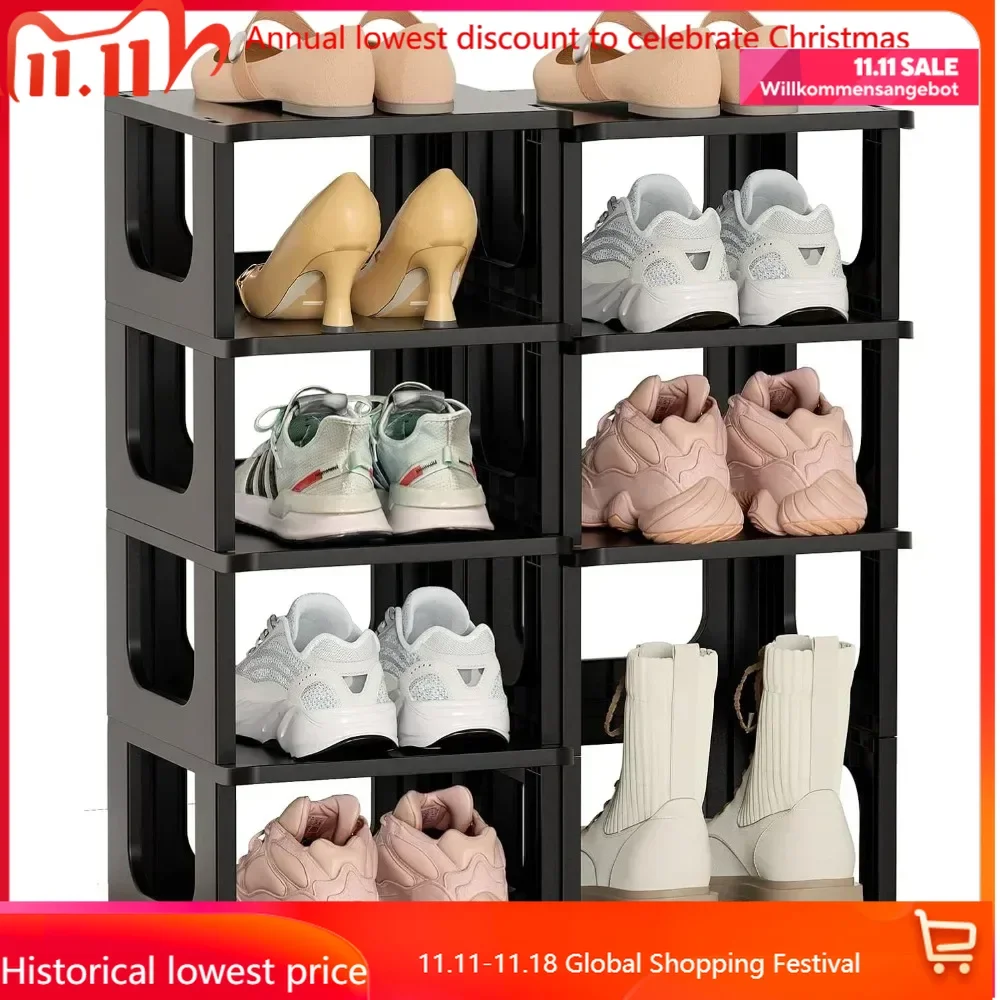 

Shoe Shelves for Closet Kids &Women Shoes Rack Adjustable Height 10Tier Shoe Organizer Narrow Plastic Shoe Holder Vertical Black