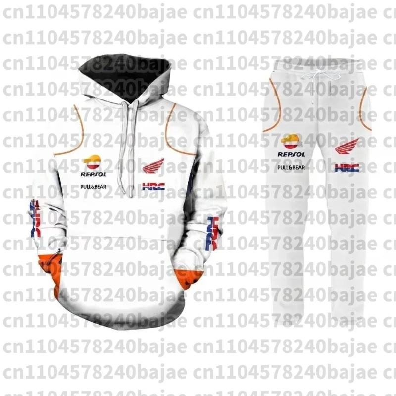 

MOTO Spring/Autumn Casual Men's Fashionable 3D Honda HRC Printed Hoodie and Pants Set, Cool Men's Two-Piece Sportswear