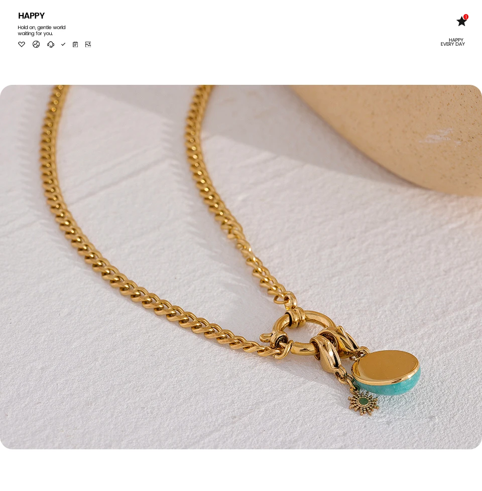 Yhpup Edelstahl Blauer Naturstein Sternkette Kragen Halskette Wasserdichter Schmuck Zarter Charm Collier für Frauen – Detail 9
