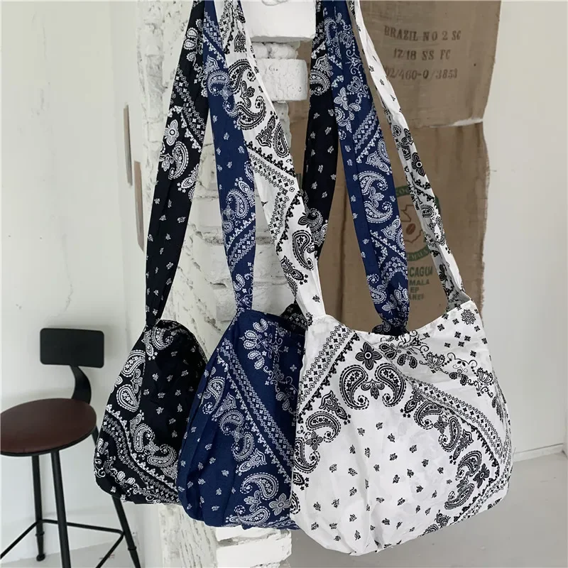 Cotton Tribal Paisley Printing Handbag Female Teenager Casual Aztec Ibiza Ethnic Soft Fabric Small Sling Slouch Messenger Bag