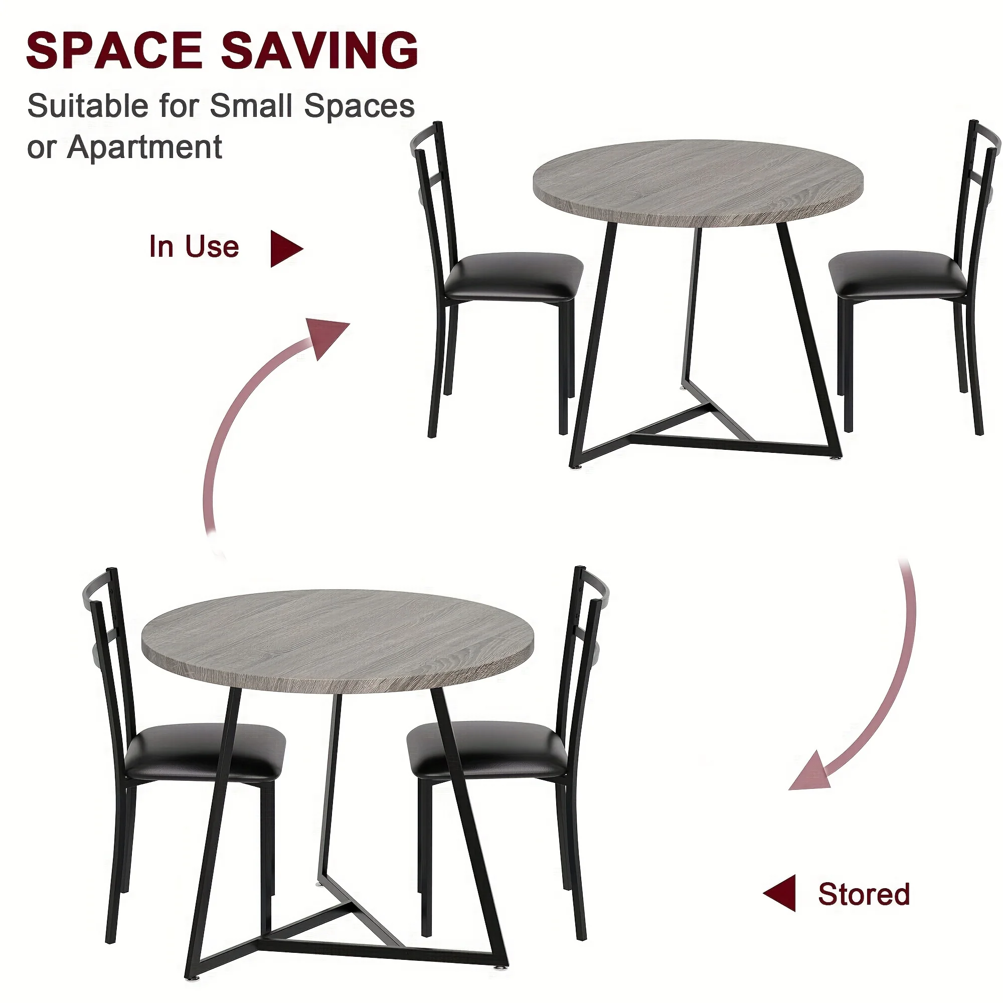 

Dining Table Set for 2,Kitchen Table and Chairs for 2 with Chairs,3 Piece Table Set for Apartment,Rustic Gray