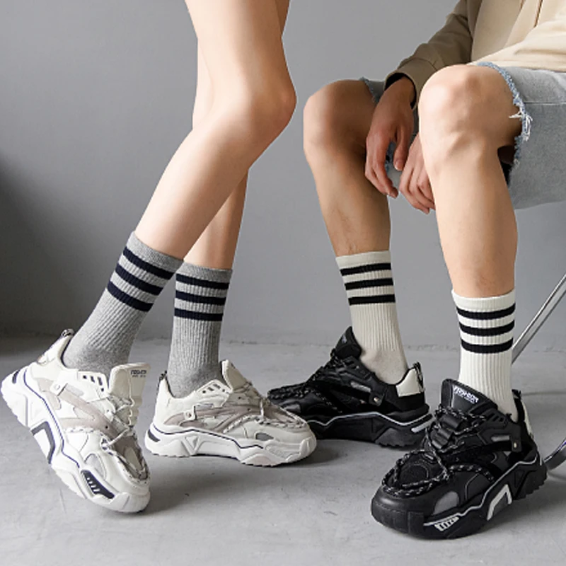 Solid Stripe Socks For Women Sports Sneaker Skateboard Socks Striped Crew Socks Cotton Mid Tube Sock Casual Winter Sox