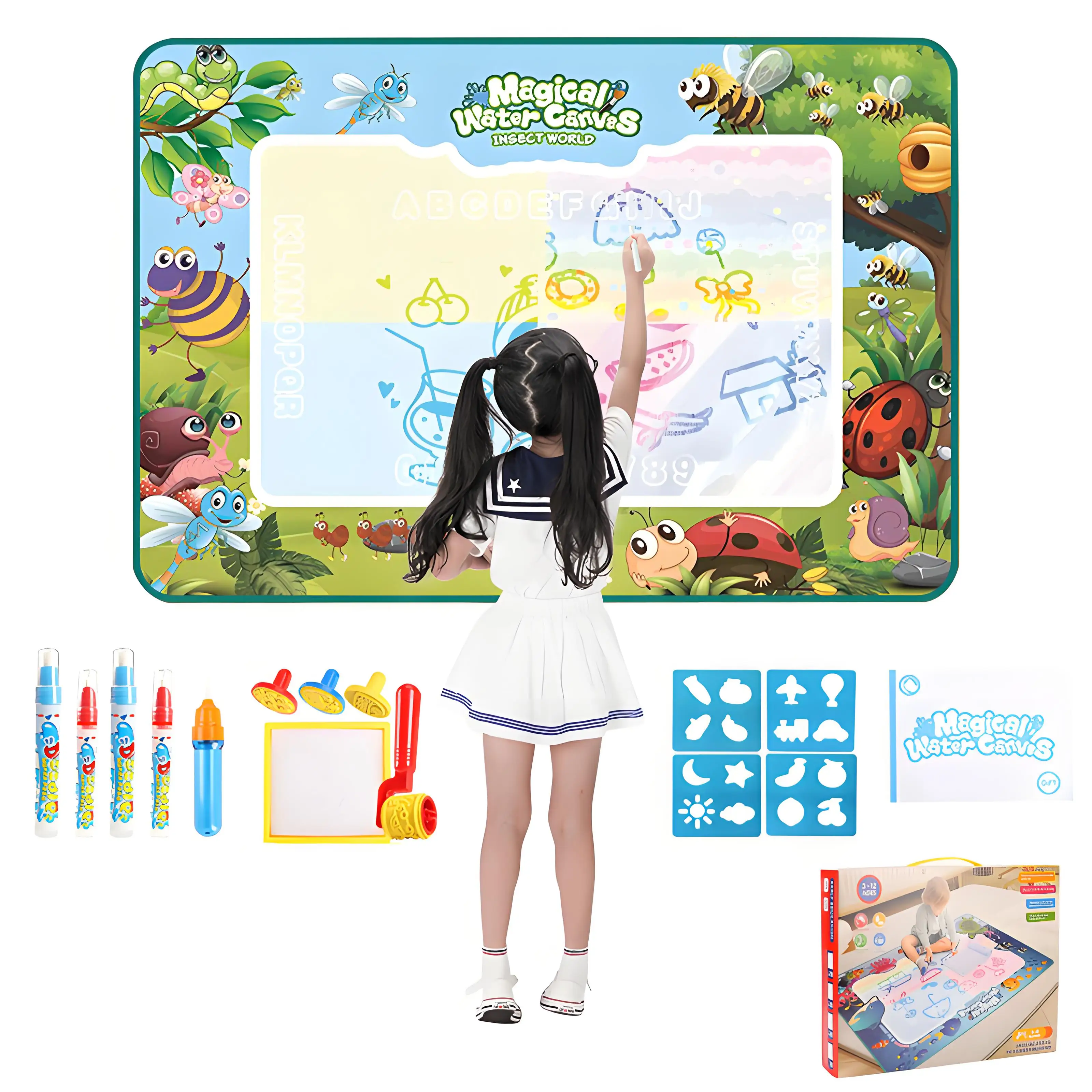 100x80 CM Magia Acqua Disegno Zerbino Colorazione Doodle con Penne Magiche Riutilizzabili Montessori Bordo di Pittura Giocattoli Educativi Regali Per Bambini