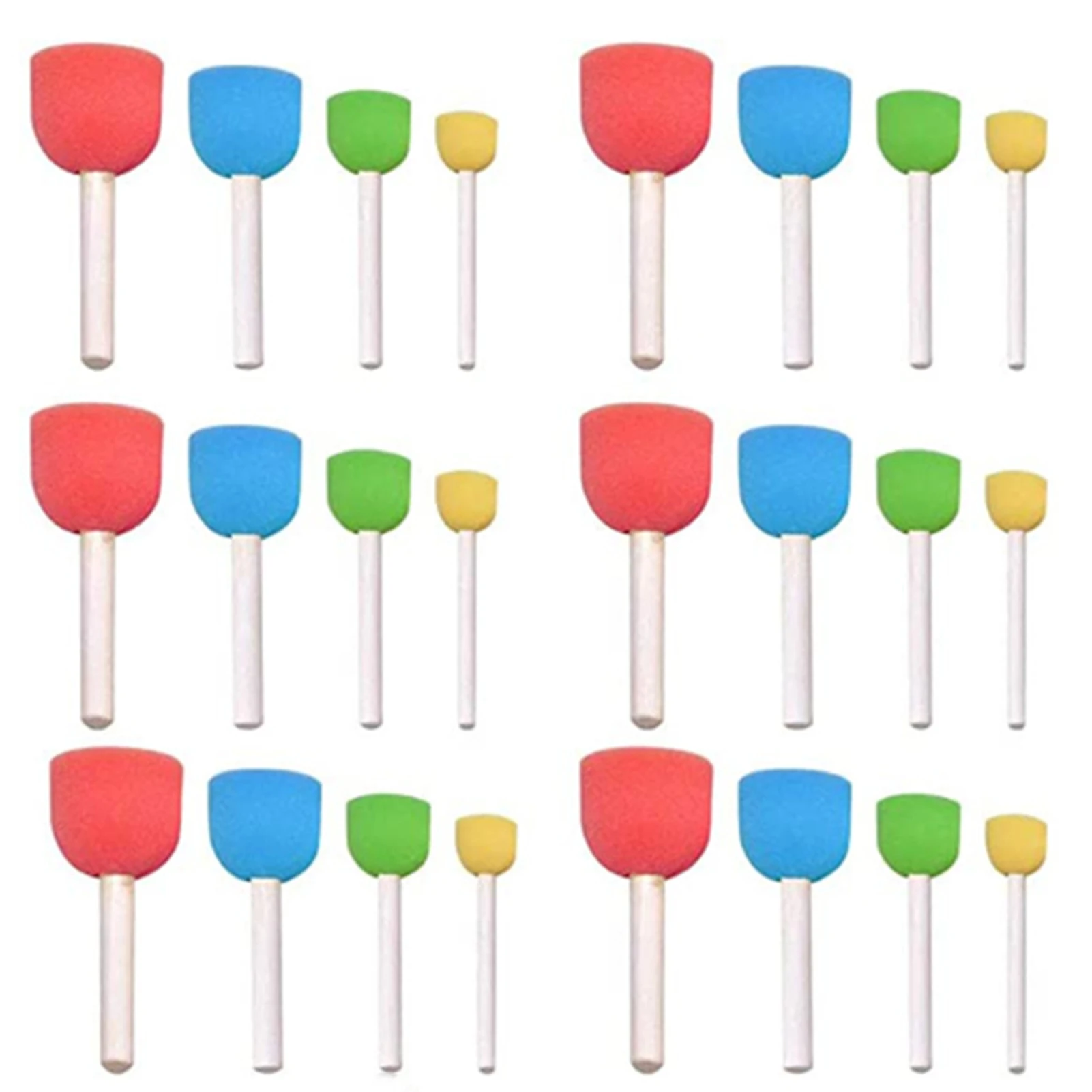 24pcs Crafts Kids 4 Colors Durable Art Painting Tools Watercolor Wooden Handle Practical School DIY Home Round Sponge Brush