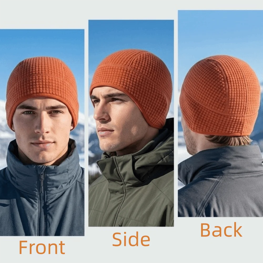 Sport Hats Grid Winter Running Hat Polar Fleece Warmer Earflap Beanie Solid Color Sweat Absorption Ear Protection Cap Fishing