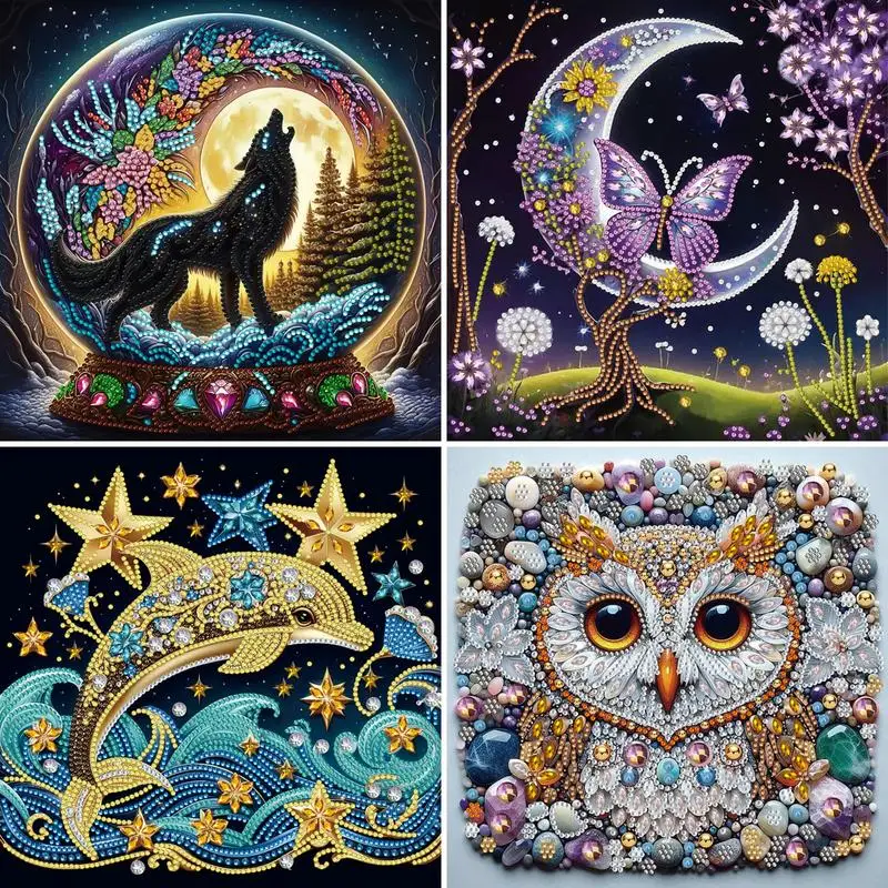 

GATYZTORY 5D DIY Partial Special Shaped Drill Diamond Painting Kit, Wolf Owl Butterfly Home Decor Art Craft 30x30cm Animals