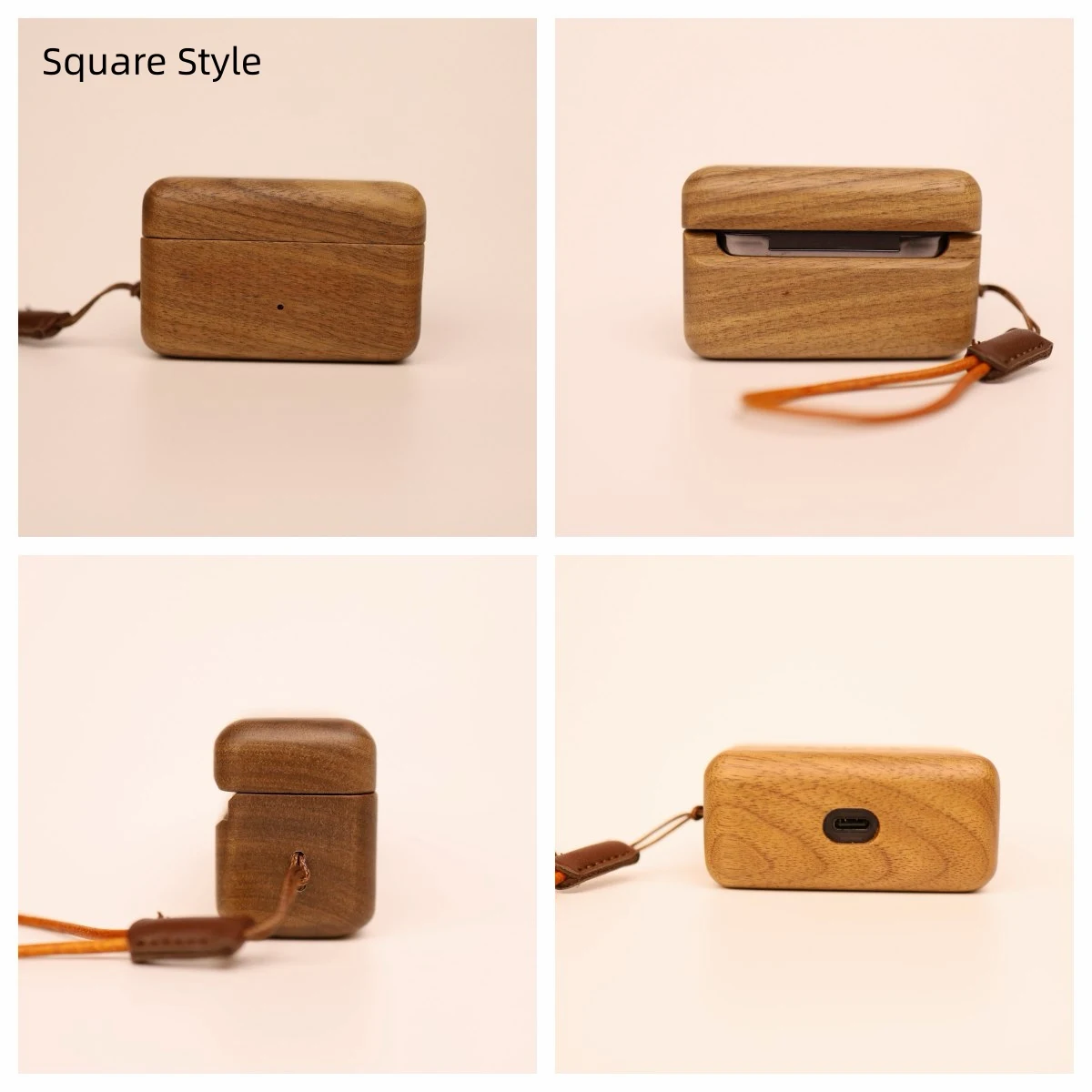 Ręcznie Robione Etui z Drewna Orzechowego na Devialet Gemini II – Dzielone Ochronne Etui na Słuchawki, Okrągły Łuk/Kwadratowy Design — zdjęcie produktu 4