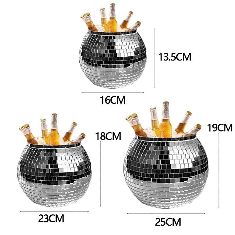 1 قطعة ديسكو الكرة دلو للثلج مرآة الفضة حفلة الشمبانيا دلو للثلج كبير الرجعية التبريد شرب دلو إمدادات الحفلات عربة بار ديكور #5