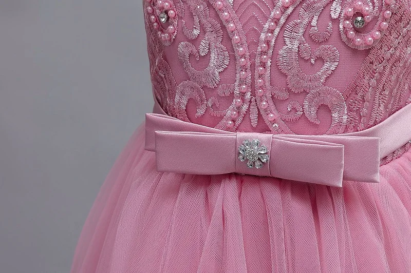 Kinderkleid für 3-12 Jahre, besticktes Spitzenkleid mit Schleife, Hochzeitskleid, Mädchen-Prinzessinnenkleid für Geburtstagsfeier, Abendkleid – Detail 8